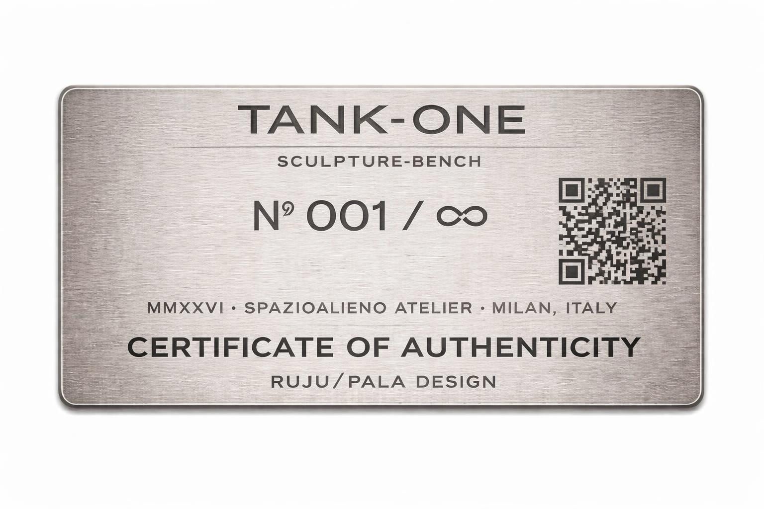 TANKONE - placca in acciaio inciso con numero progressivo e QR del certificato di autenticità