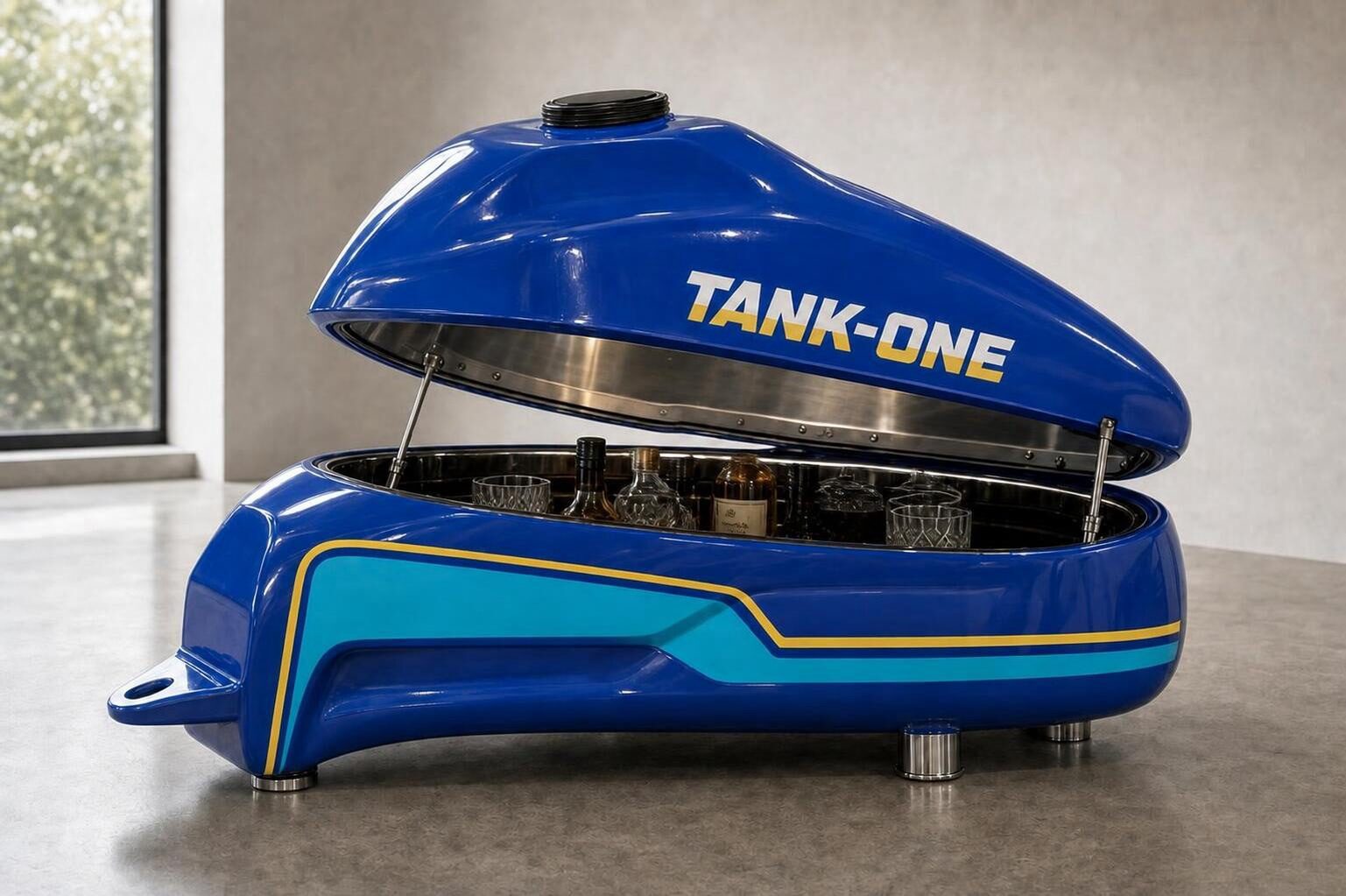 TANKONE Vespro &mdash; blu, sportello sollevato, loft con luce naturale