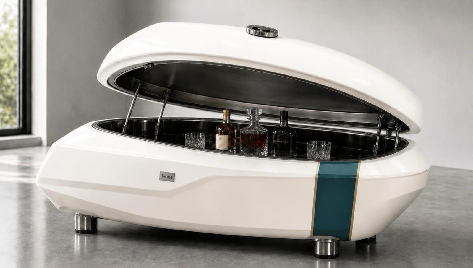 TANKONE versione discreta, senza lettering — bianco Nive, aperto, vista frontale
